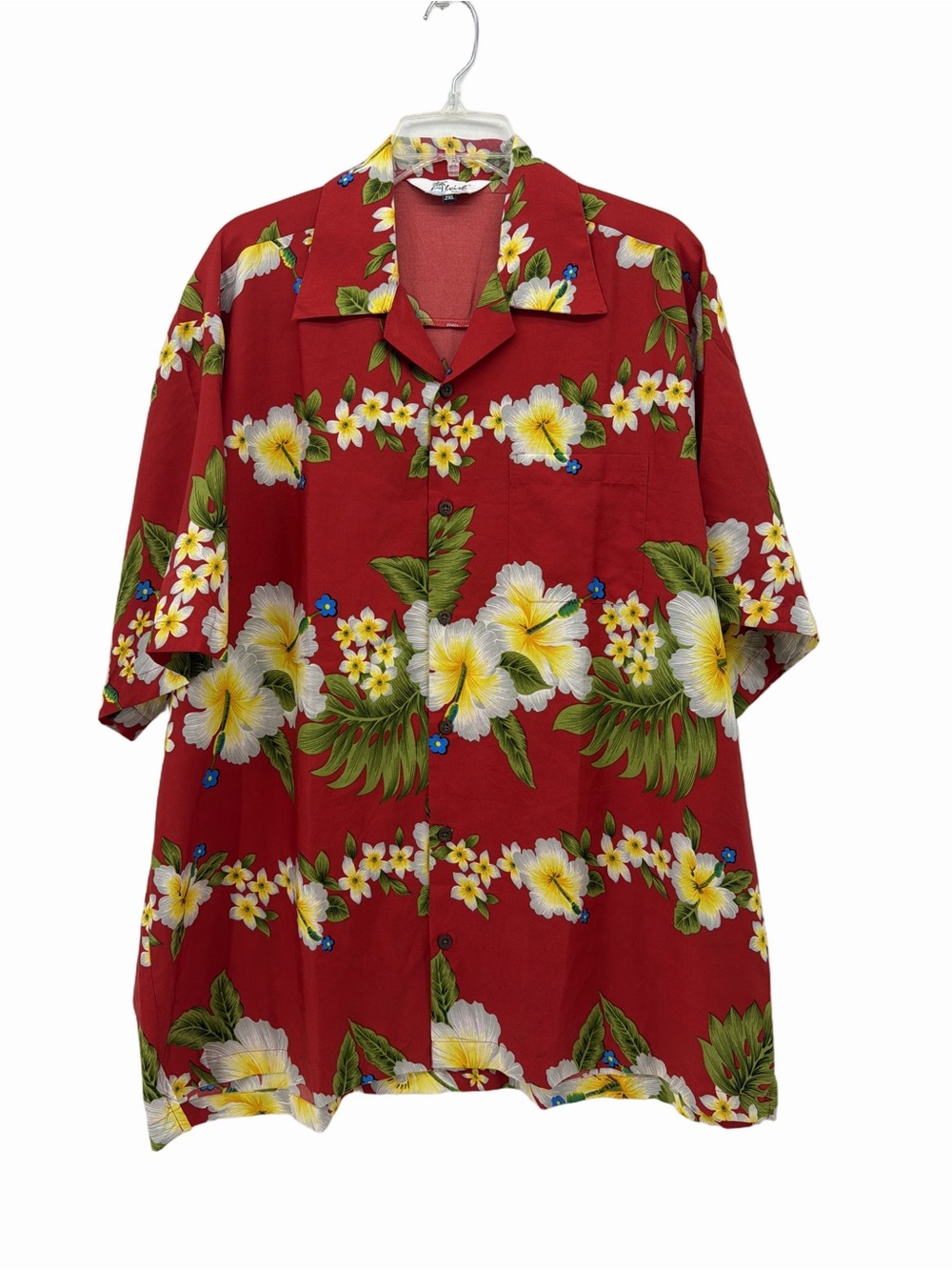 Alvish Red Floral Hibiscus Hawaiian Button-Down Shirt
